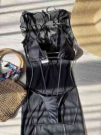 Жіночий купальник трійка з накидкою Чорний M Харків