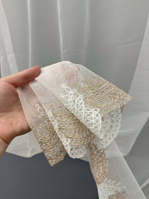 Тюль "Грек-сітка" з вишивкою колір молочний з золотистим 1462т Київ - фото 4
