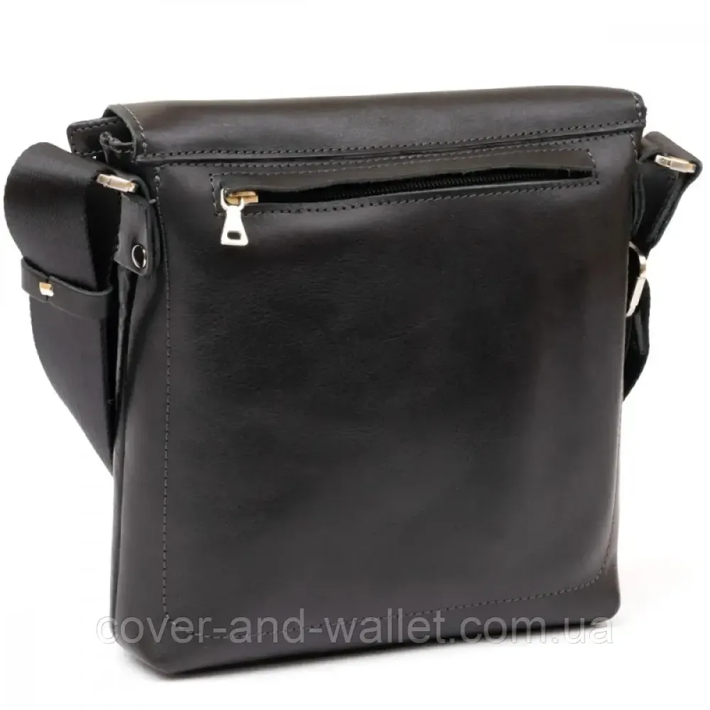 Наплечная мужская сумка на магнитах из черной гладкой кожи Grande Pelle 754610 Киев - изображение 2