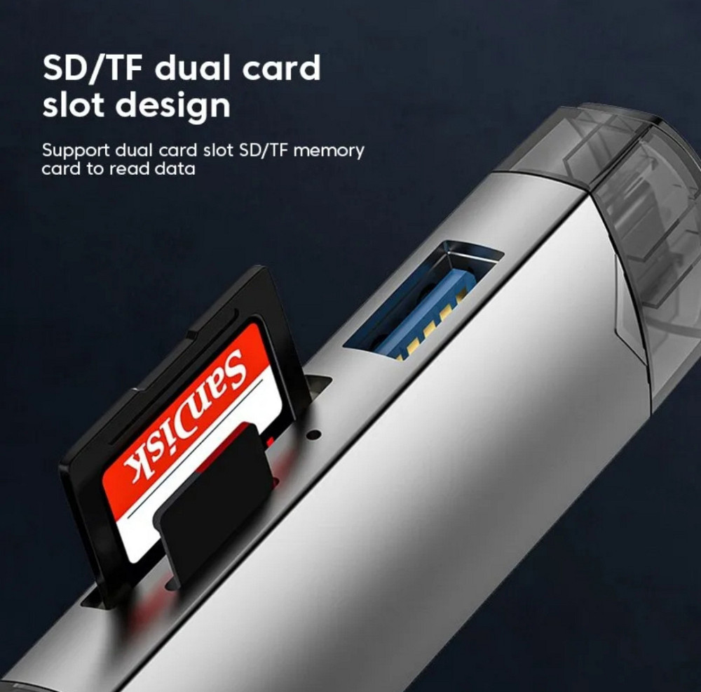 Многофункциональный кард ридер адаптер 6в1 (USB, Type-C, Micro-USB, TF, SD) Card Reader Киев - изображение 5