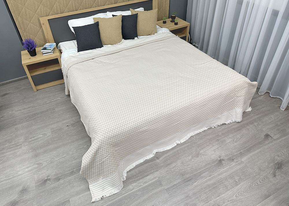 Покривало Dakota Fringe ЄВРО 200х230 см колір бежевий з білим (85-193) Київ - фото 3