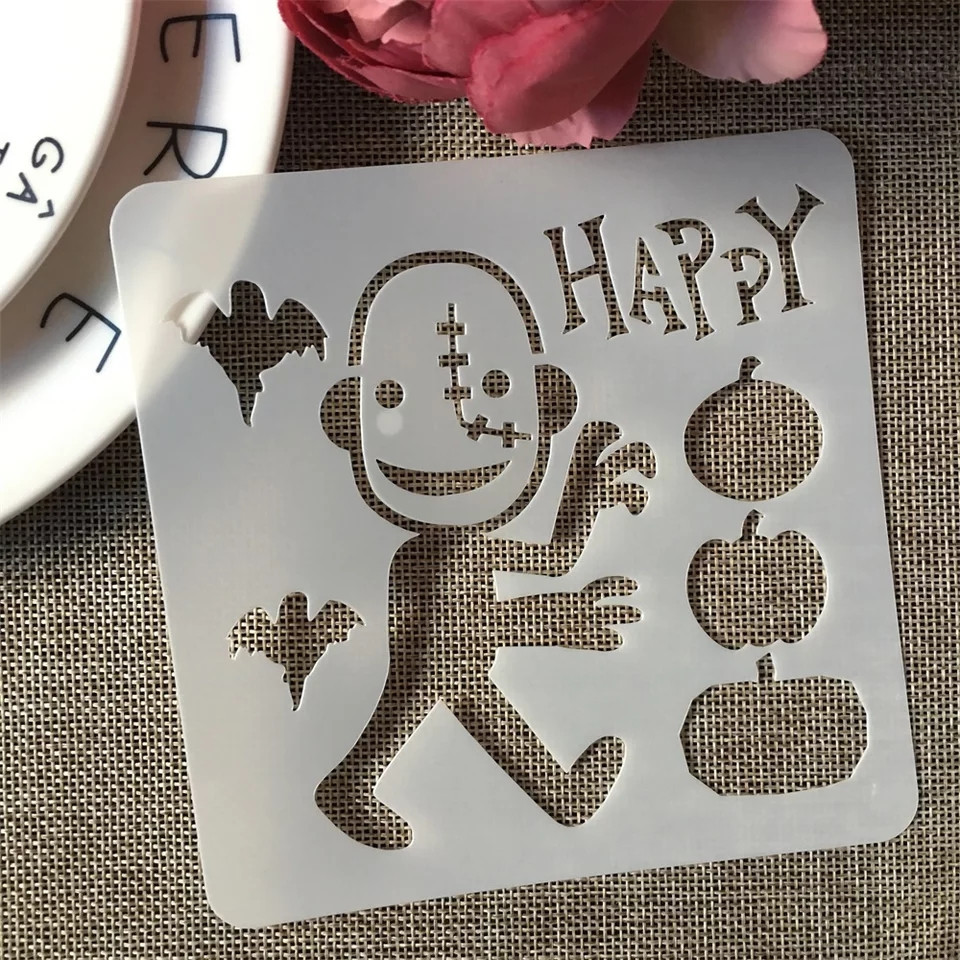 Трафарет Хелловін Привид з гарбузами 13 на 13 см сірий Київ - фото 1