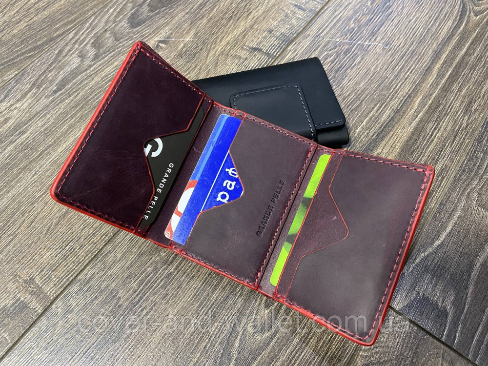 Маленький женский кожаный кошелек бордового цвета Grande Pelle Киев - изображение 6