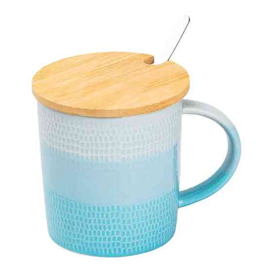 Чашка з бамбуковою кришкою та ложкою порцелянова 350 мл Блакитний HP7201LB Київ