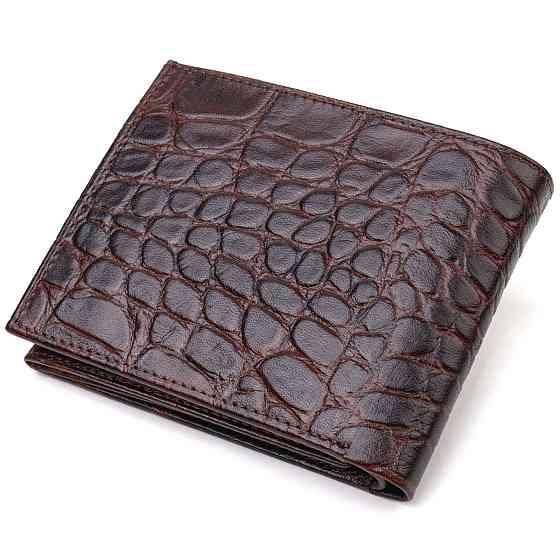Модний горизонтальний чоловічий гаманець середнього розміру з натуральної шкіри з тисненням під крокодила (CANPELLINI) Київ
