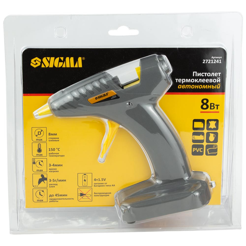 Sigma Пистолет термоклеевой автономный Ø8мм 8Вт/6В SIGMA (2721241) Коломия - фото 5