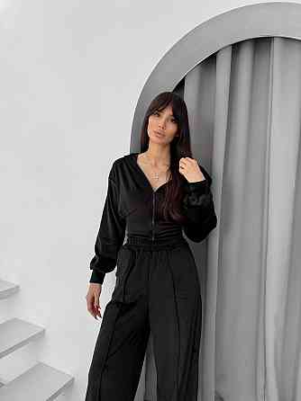 Женский прогулочный костюм двойка: кофта на молнии и брюки из велюра Черный, 42/44 Одесса