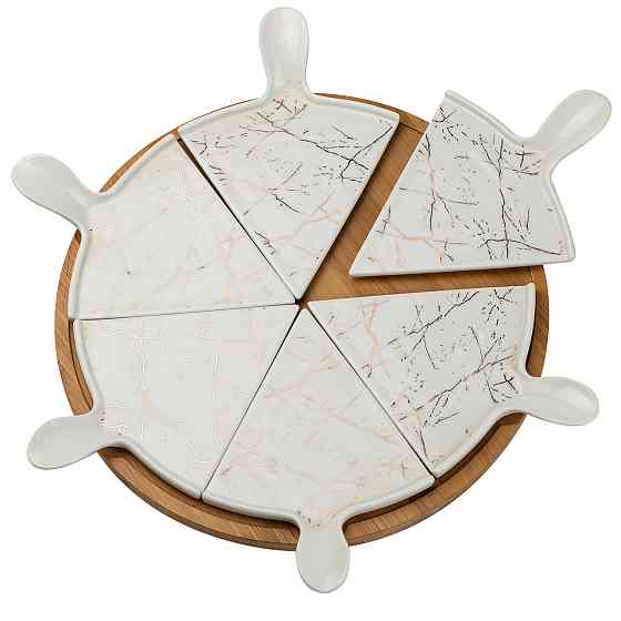 Тарелка для пиццы 28 см фарфоровая с бамбуковой вращающейся подставкой, секционная HP1213 Киев