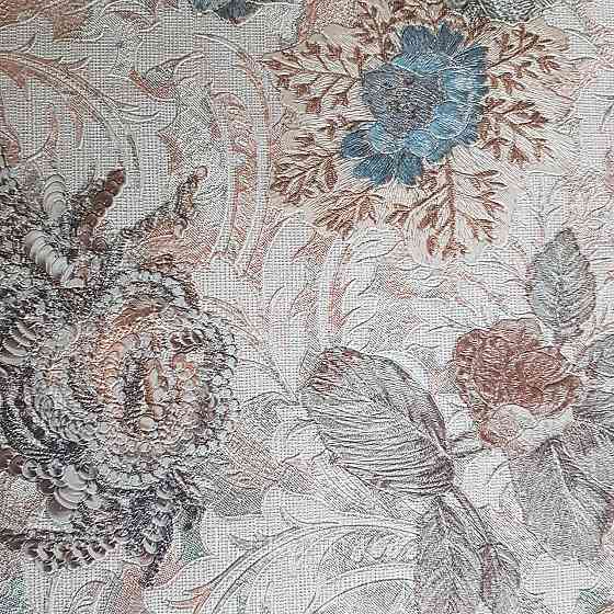 Шпалери метрові вінілові на флізелін Yuanlong Samsara бароко квіти вензель бірюзові коричневі на бежевому Київ