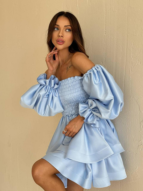 Женское привлекательное стильное праздничное платье королевский атлас Бирюза Одесса - изображение 3