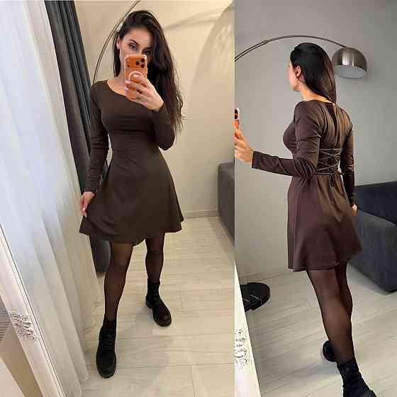 Жіноче романтичне плаття зі шнурівкою на спині мікродайвінг Коричневий, 42/44 Одеса