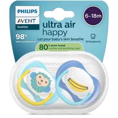 Пустышка Philips AVENT Ultra Air 6-18 місяців 2 шт синьо-жовта (SCF080/26) Винница