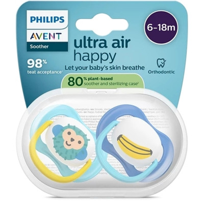 Пустышка Philips AVENT Ultra Air 6-18 місяців 2 шт синьо-жовта (SCF080/26) Винница - изображение 4