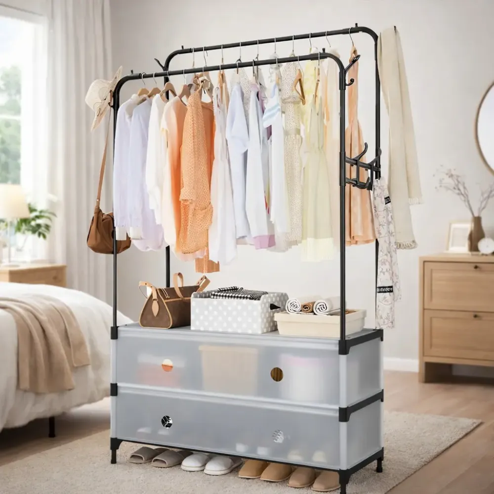 Напольная вешалка-стеллаж для одежды с ящиками хранения 128*83*48*28 см Коломия - фото 1