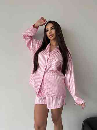 Женская стильная повседневная домашняя пижама двойка шелк армани Розовый Одесса