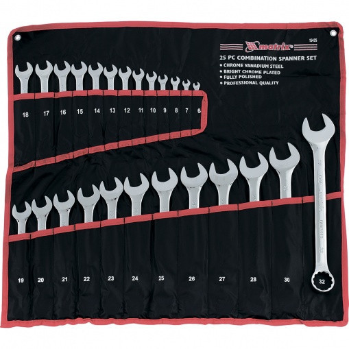 Набір ключів комбінованих, 6 - 32 мм, 25шт., CrV, полірований хром MATRIX Полтава - фото 1