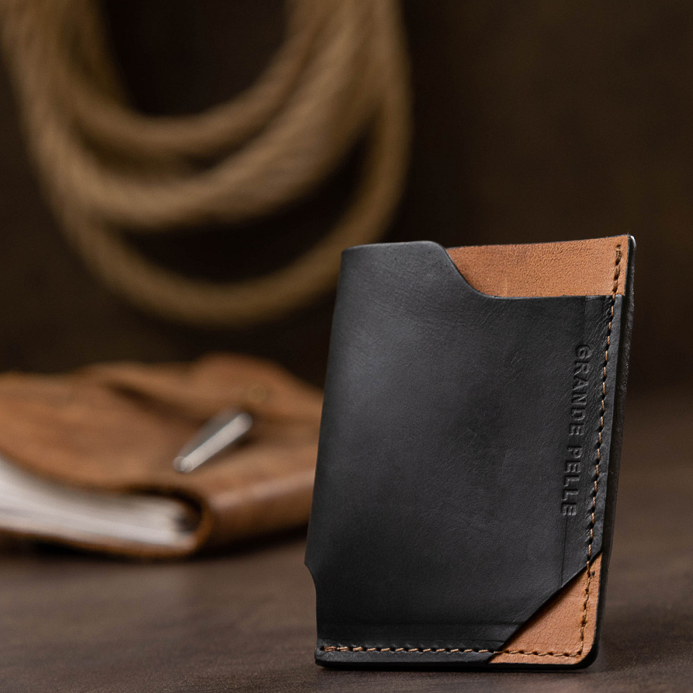 Кожаный оригинальный картхолдер Черный (GRANDE PELLE) Киев - изображение 1