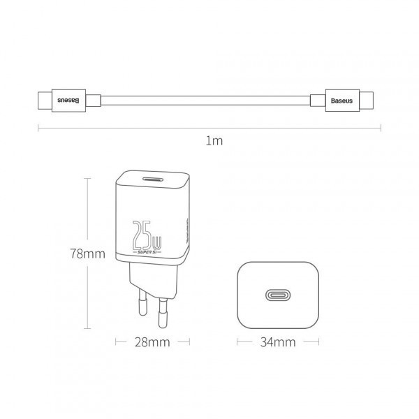 Зарядний пристрій 1xUSB 25W (USB-C) + Cable Type-C Чорний Baseus (TZCCSUP-L01) Київ - фото 7