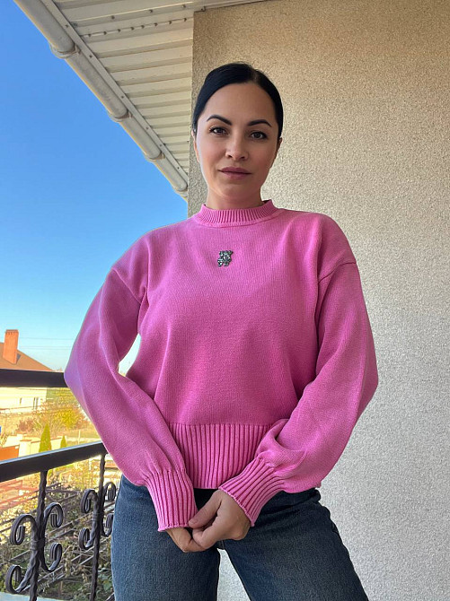 Светр жіночий A-N 870 варений ведмедик камінчики середня довжина оверсайз 44-48, рожевий, 44-48 Київ - фото 7