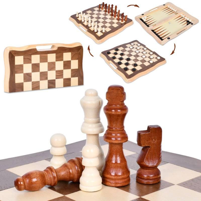 Шахи набір 3 в 1 нарди шашки дерев'яна дошка (TD202325) Чернигов - изображение 4