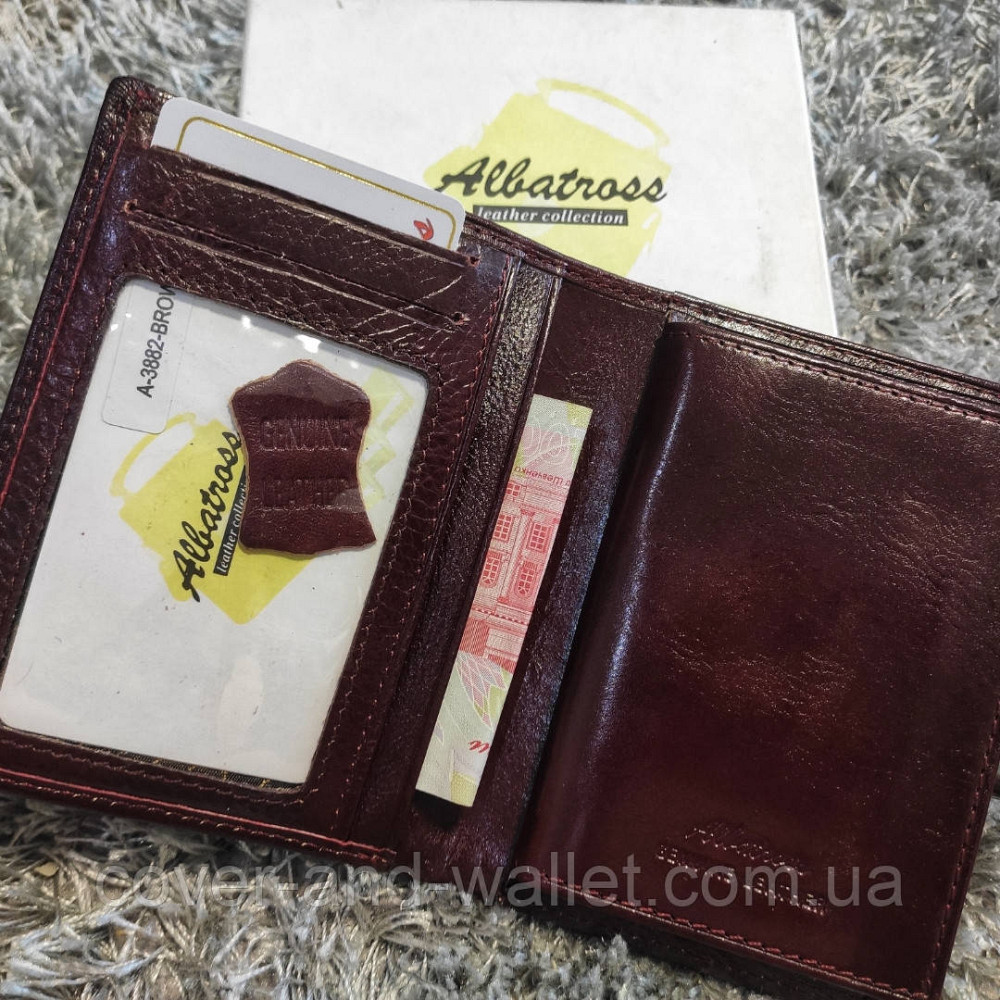 Жіночий гаманець з гладкої шкіри без застібки бордового кольору Albatross Київ - фото 4