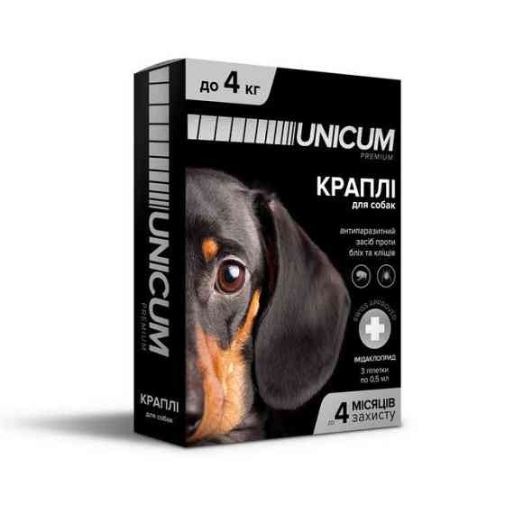 Капли Unicum Premium (Уникум Премиум) от блох и клещей для собак весом до 4 кг (упаковка 3 пипетки) Винница