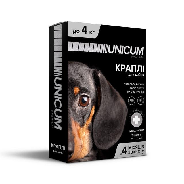 Капли Unicum Premium (Уникум Премиум) от блох и клещей для собак весом до 4 кг (упаковка 3 пипетки) Винница - изображение 1