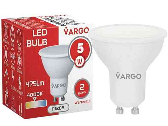 Лампа светодиодная 5W GU10 4000К 220V 50Hz V-111208 ТМ VARGO Киев