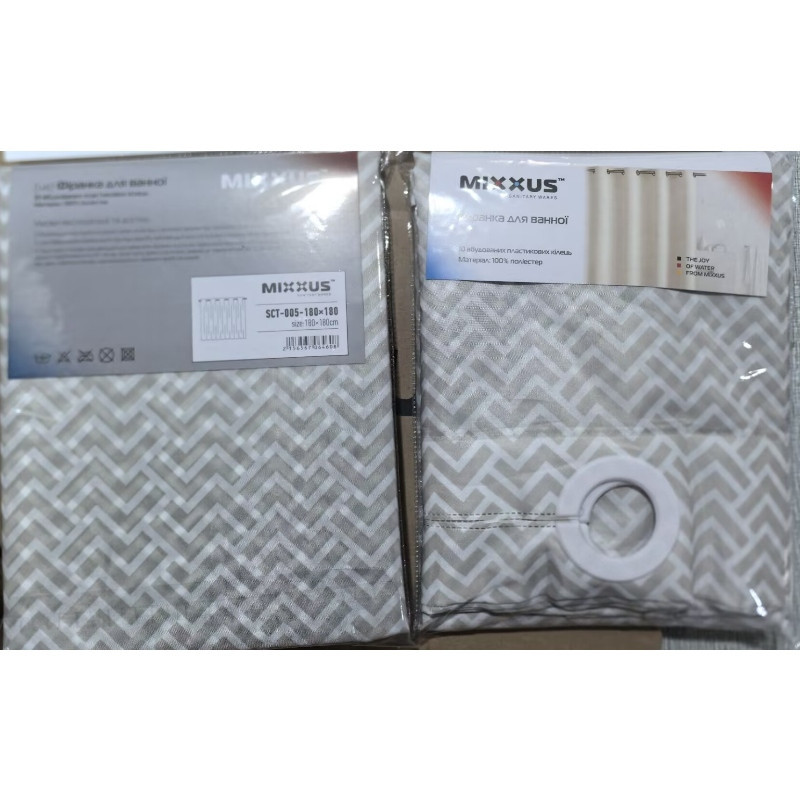 Шторка для ванної Mixxus SCT-005-180x180 з поліестеру із вбудованими кільцями (Візерунок сірий) (AC0646) Київ - фото 6