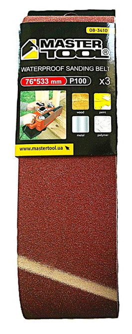 MASTERTOOL Стрічка шліфувальна MASTERTOOL зерно 100 76×533 мм 3 шт 08-3410 Коломия - фото 1