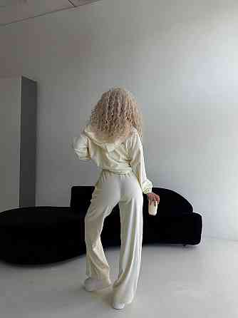 Жіночий велюровий костюм-трійка: кофта корсет і штани Молочний, 48/52 Одеса