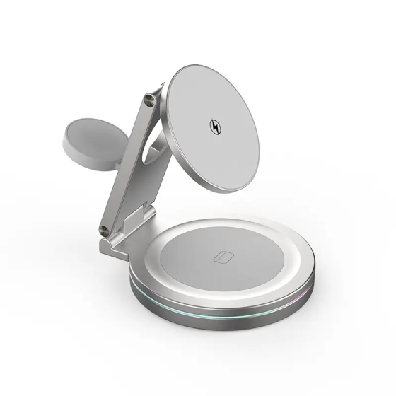 Металевий бездротовий зарядний пристрій 3в1 KD14 (MagSafe) з обертанням 360° - Графітовий Киев