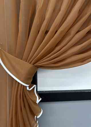 Кухонные шторки VR-Textil № 101к с подвязками коричневый с белым 330х170 см (52-1197) Киев