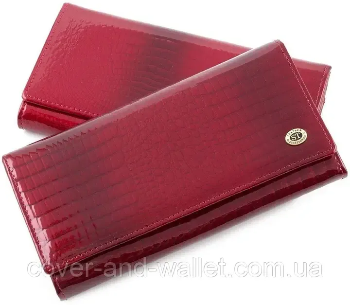 Довгий жіночий гаманець бордового кольору з лакової шкіри під рептилію ST Leather Київ - фото 2