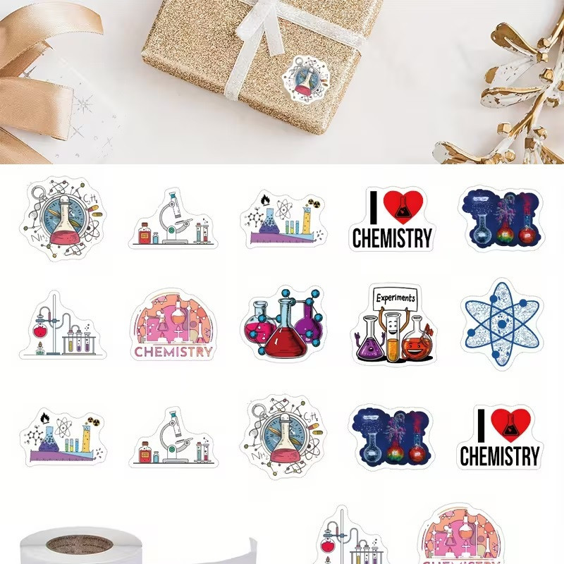 Стикеры для школы «Химия» — рулон 500 шт, 10 вариантов, ≈2,4 см; для уроков, тетрадей, ежедневников, лаборатор Киев - изображение 3