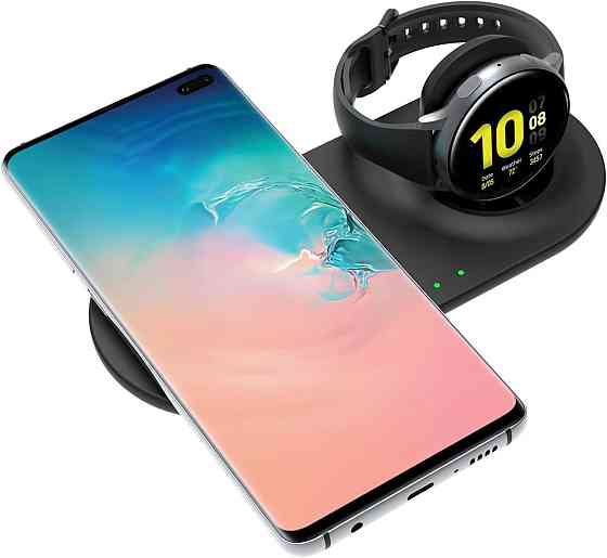 Беспроводное зарядное устройство EloBeth 2-в-1 для Samsung Galaxy и Qi-устройств: быстрая зарядка телефона и часов Киев