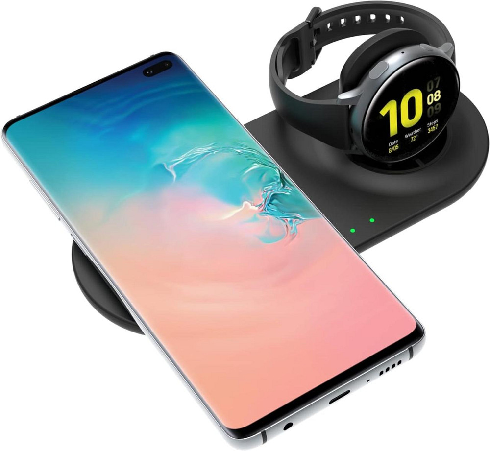 Беспроводное зарядное устройство EloBeth 2-в-1 для Samsung Galaxy и Qi-устройств: быстрая зарядка телефона и часов Киев - изображение 3