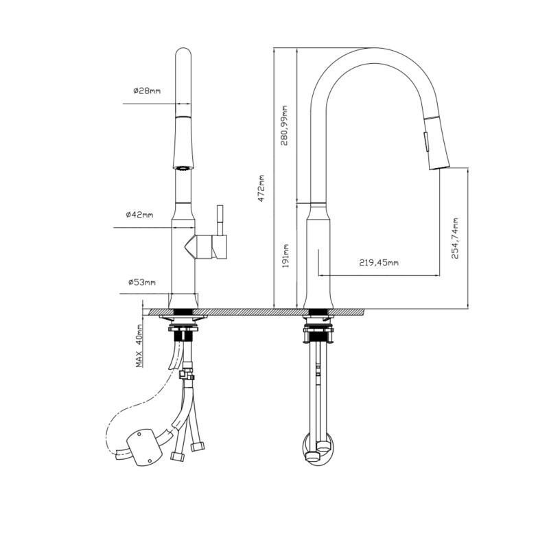 Смеситель для кухни Qtap Baruska с выдвижным изливом, нержавейка QTBAR9137103UB Black Matt Харьков - изображение 2