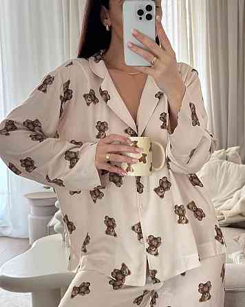 Жіноча легка піжама двійка з ведмедиками з софту Одеса