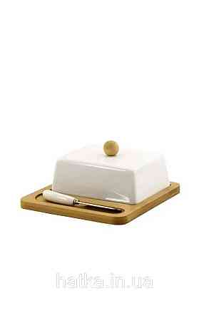 Маслянка керамічна на дерев'яній підставці з ножем "Стокгольм" 18*16 см Київ