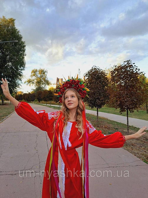 Віночок український червоний сценічний зі стрічками Кривий Ріг - фото 7