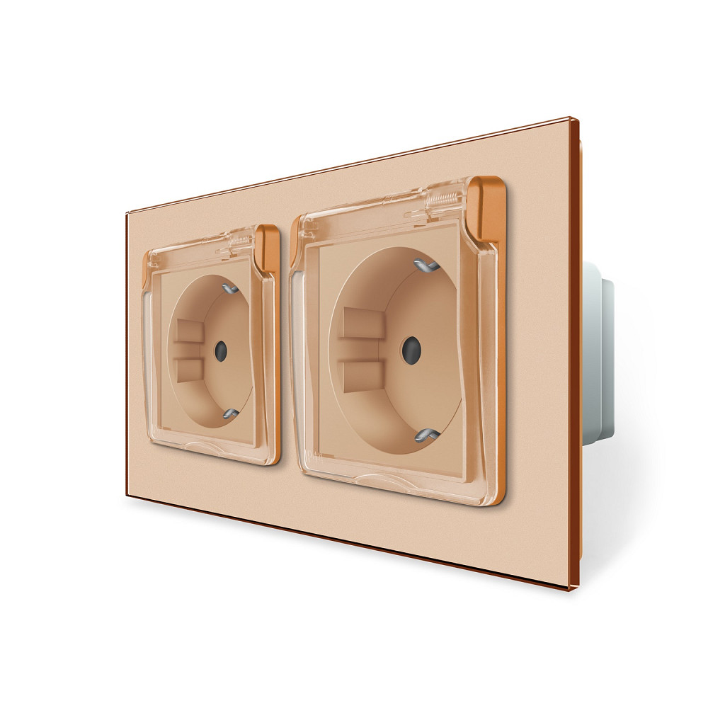 LIVOLO Подвійна електрична розетка вологозахисна з кришкою IP44 з заземленням, LIVOLO, золота, Коломия - фото 1