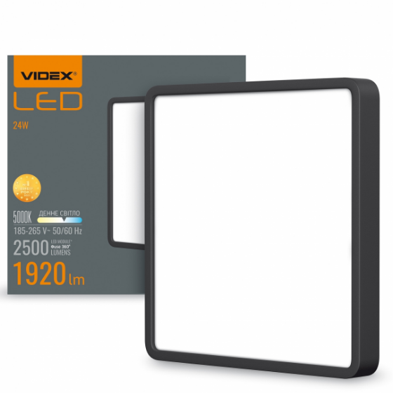 LED Світильник накладний квадратний 24W 5000К 220V чорний VL-DLSS-245B Videx Житомир - изображение 1