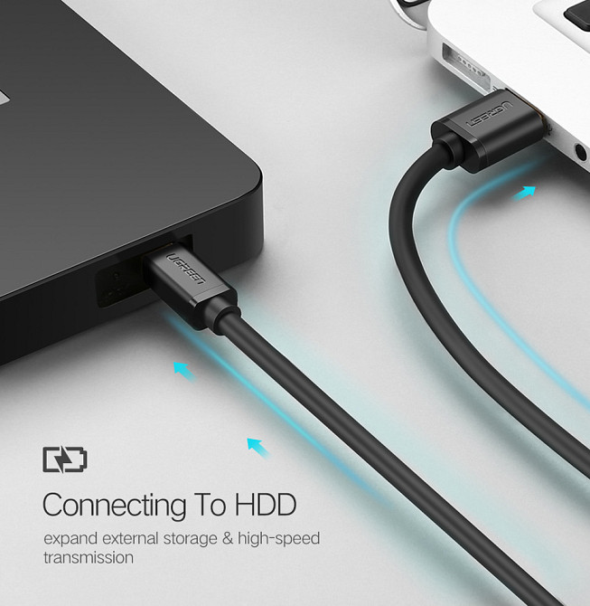 Кабель Mini USB Ugreen US132 для заряджання і передачі даних (Чорний, 0.5м) Николаев - изображение 6