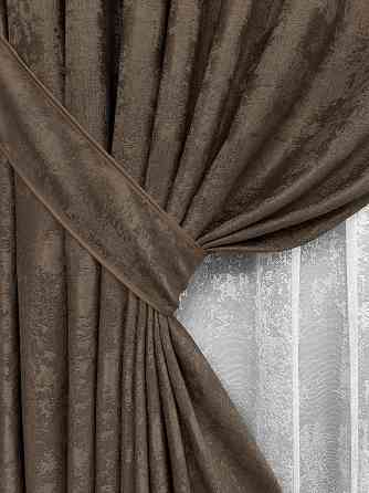 Комплект штор VR-Textil Жакард Мармур 150х270 2шт і Тюль 400х270 1557ш-1400т Коричневий з білим 71-190/3 Київ