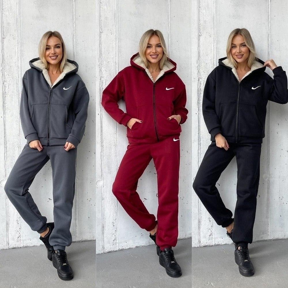 Жіночий теплий базовий костюм тринитка на флісі + Підкладка Штучне хутро Графіт, 42/44 Одеса - фото 4