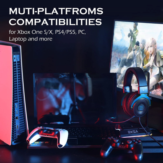 Ігрова гарнітура EKSA E900 3.5 мм з мікрофоном, що знімається, для ПК, PS4, Xbox, Nintendo Switch Синя Київ