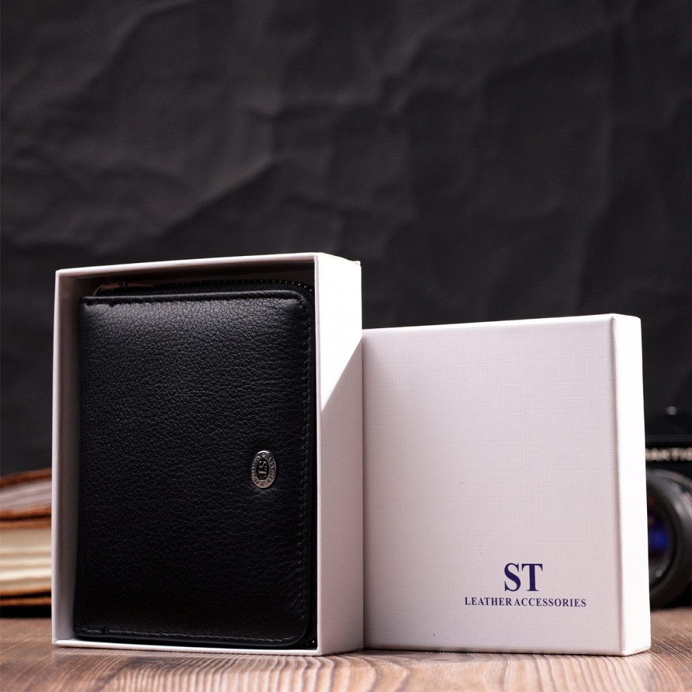 Портмоне для женщин на молнии в классическом цвете из натуральной кожи ST Leather 19488 Черный Киев - изображение 10