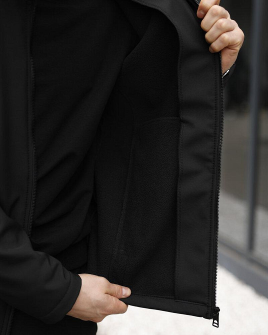 Черная куртка мужская весна/осень из софтшела с капюшоном Pobedov Shadow V2 Киев - изображение 7