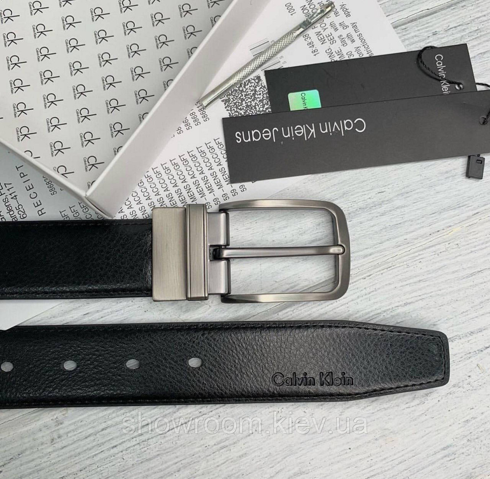 Двусторонний кожаный ремень в подарочной упаковке (453) черный/синий Киев - изображение 7